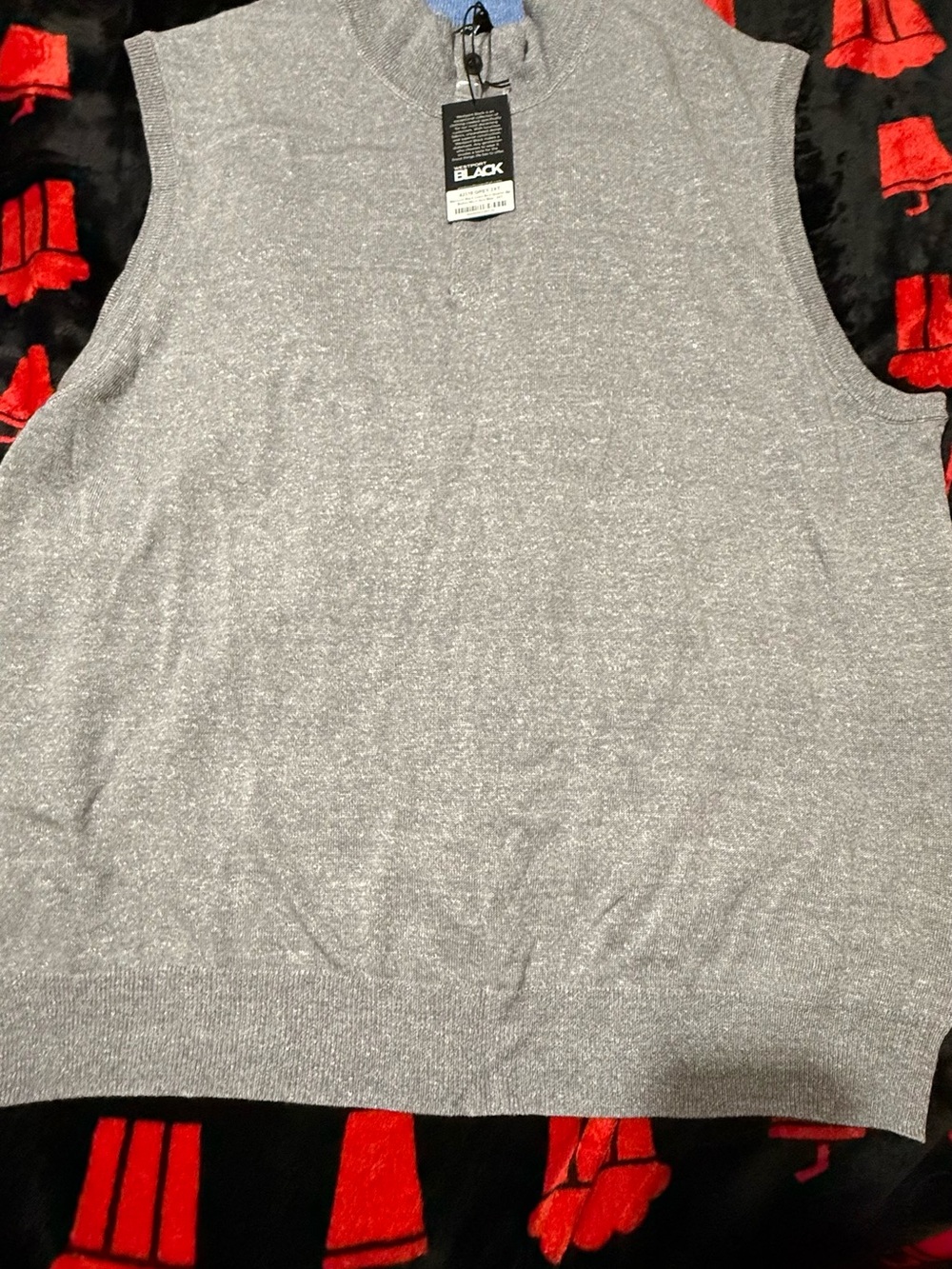 Westport Gray Knit Mock Neck Sweater Vest with Blue Trim